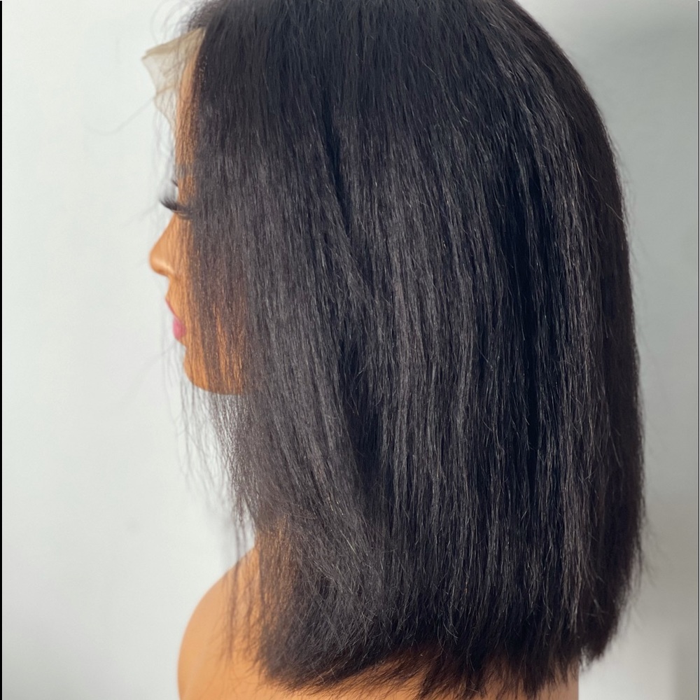 12 inch kinky straight human hair bob| bob wig| Yaki wig